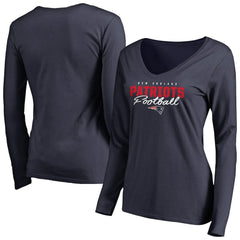 Women's Iconic Collection Script Assist Long Sleeve V-Neck T-Shirt - New England Patriots T-shirts
