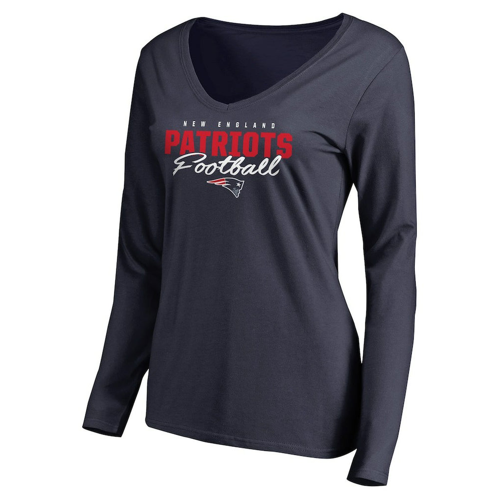 Women's Iconic Collection Script Assist Long Sleeve V-Neck T-Shirt - New England Patriots T-shirts