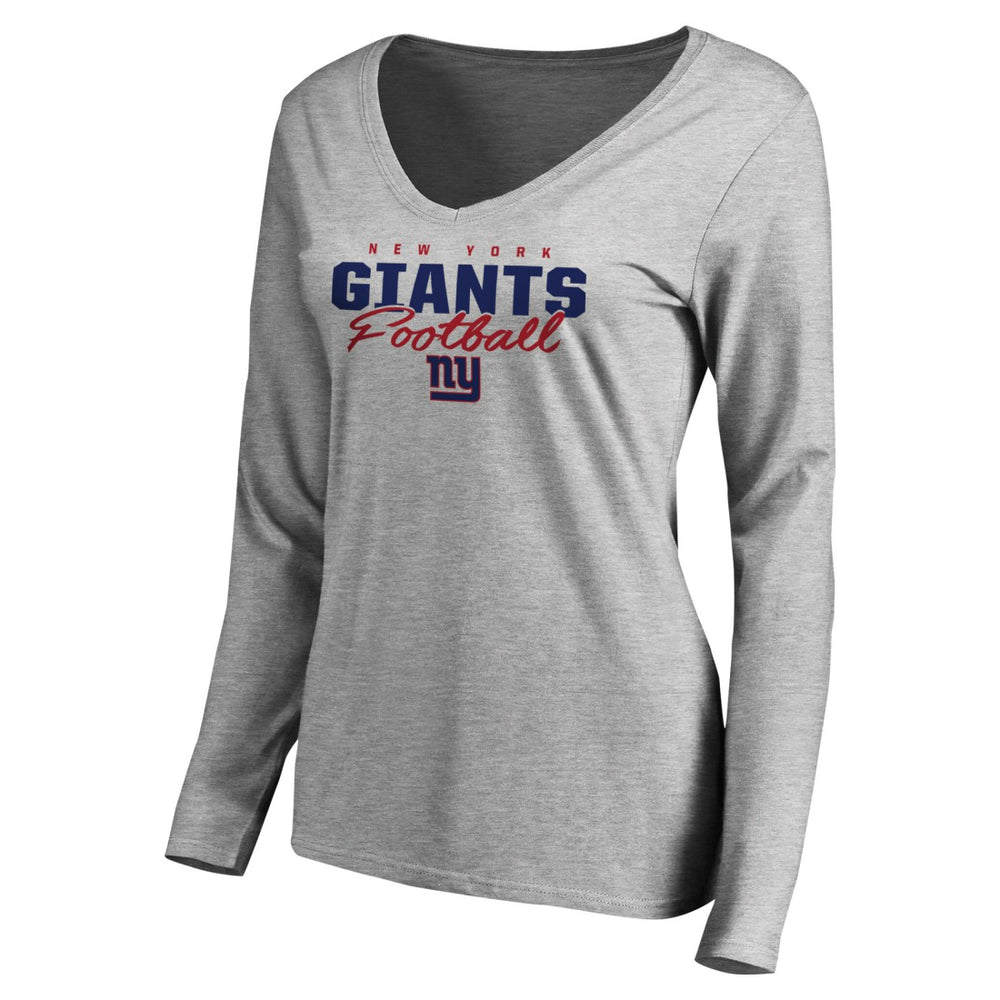 Women's Iconic Collection Script Assist Long Sleeve V-Neck T-Shirt - New York Giants T-shirts