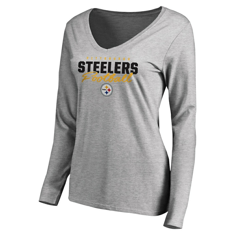 Women's Iconic Collection Script Assist Long Sleeve V-Neck T-Shirt - Pittsburgh Steelers T-shirts