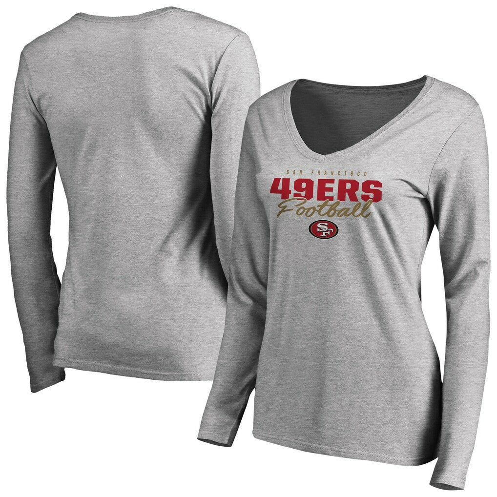 Women's Iconic Collection Script Assist Long Sleeve V-Neck T-Shirt - San Francisco 49ers T-shirts