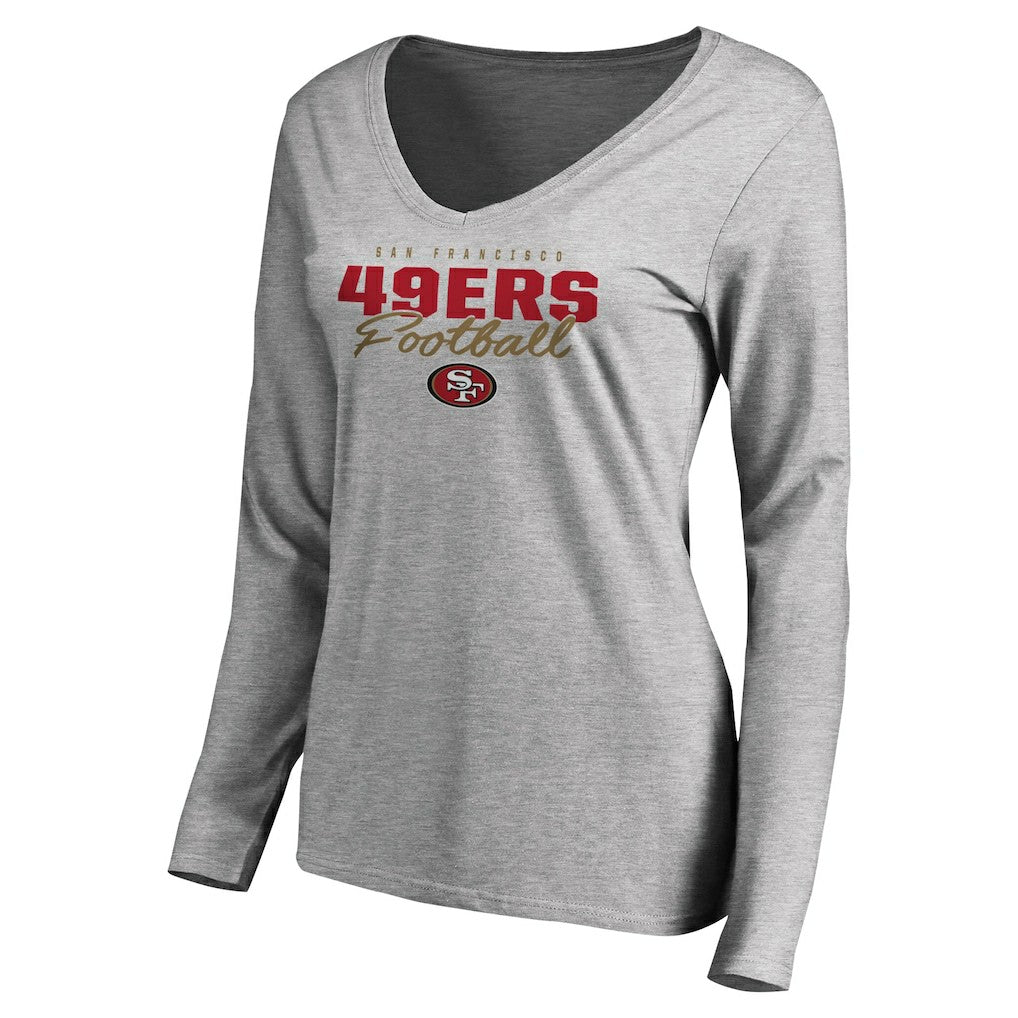 Women's Iconic Collection Script Assist Long Sleeve V-Neck T-Shirt - San Francisco 49ers T-shirts