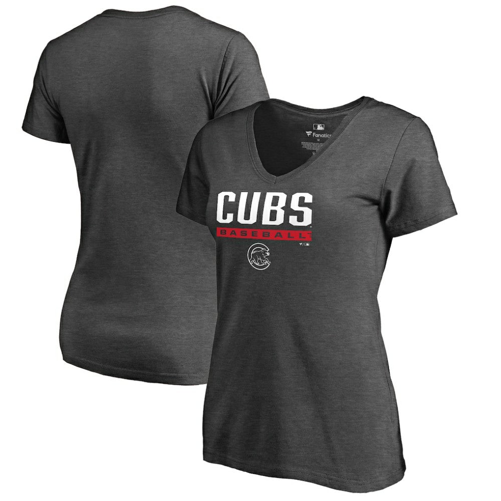 Ash Chicago Cubs Women's Win Stripe V-Neck T-Shirt