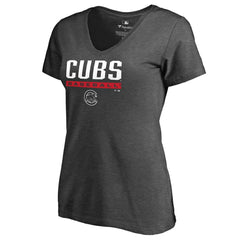 Ash Chicago Cubs Women's Win Stripe V-Neck T-Shirt