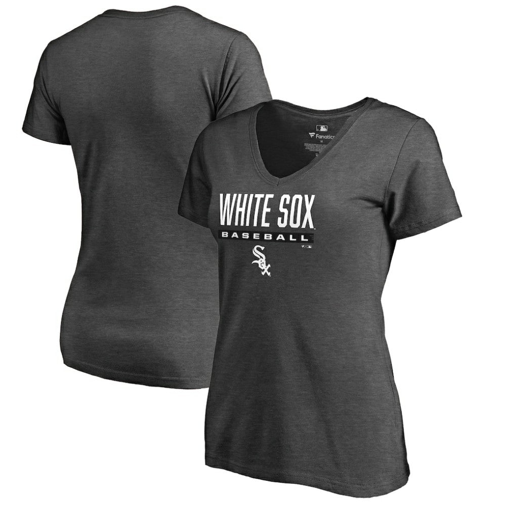 Ash Chicago White Sox Women's Win Stripe V-Neck T-Shirt