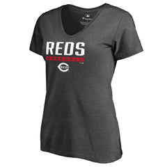Ash Cincinnati Reds Women's Win Stripe V-Neck T-Shirt