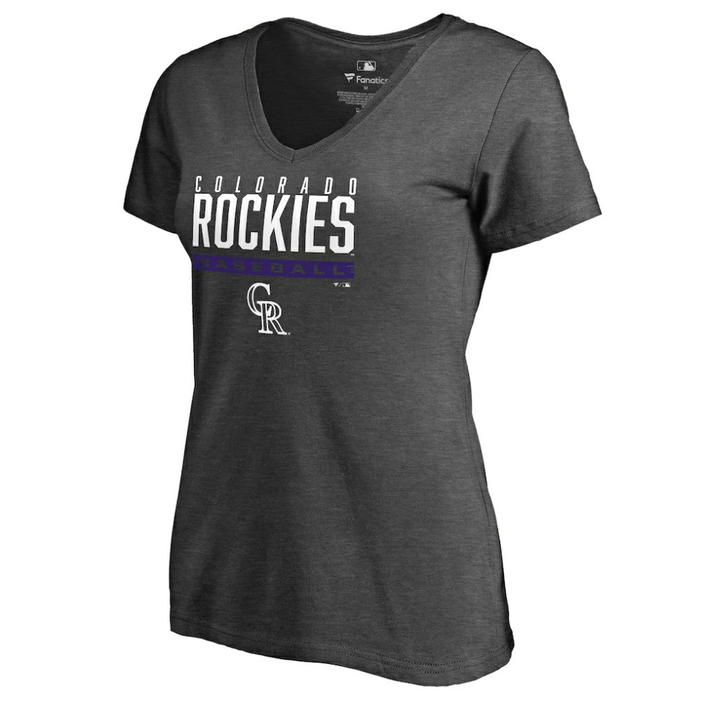 Ash Colorado Rockies Women's Win Stripe V-Neck T-Shirt