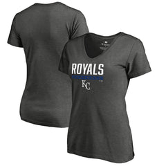 Ash Kansas City Royals Women's Win Stripe V-Neck T-Shirt