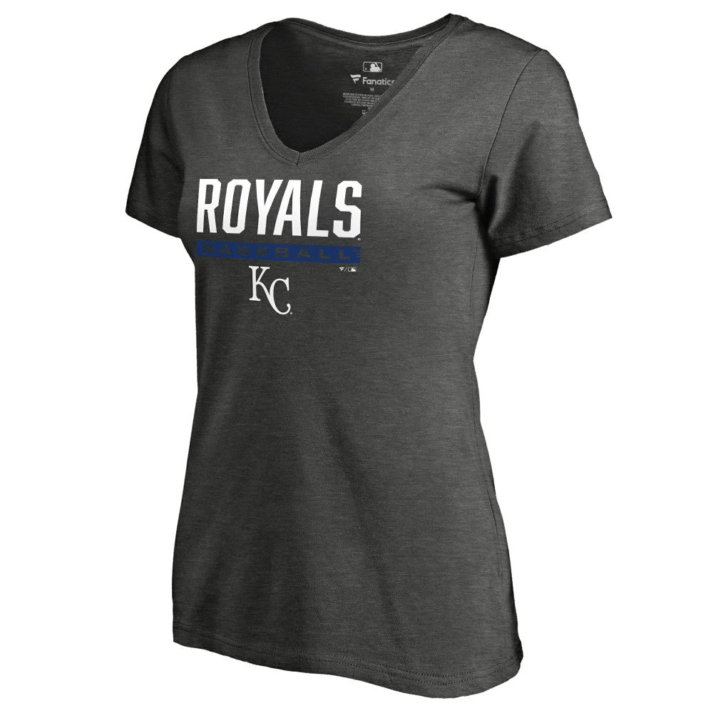 Ash Kansas City Royals Women's Win Stripe V-Neck T-Shirt