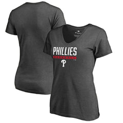 Ash Philadelphia Phillies Women's Win Stripe V-Neck T-Shirt