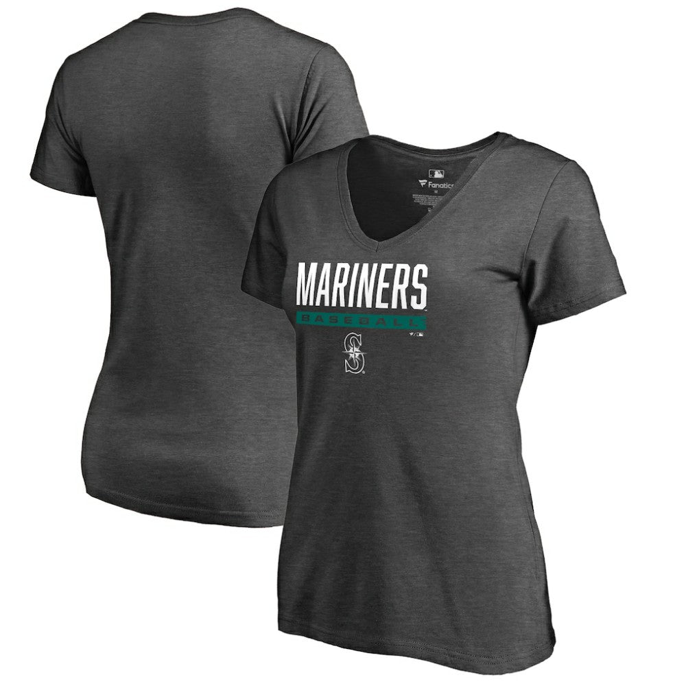 Ash Seattle Mariners Women's Win Stripe V-Neck T-Shirt