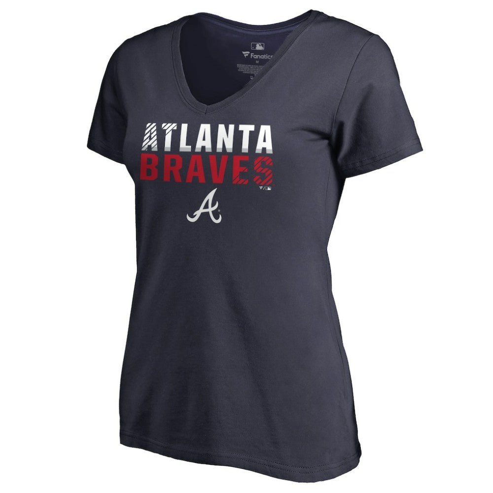 Navy Atlanta Braves Women's Fade Out V-Neck T-Shirt