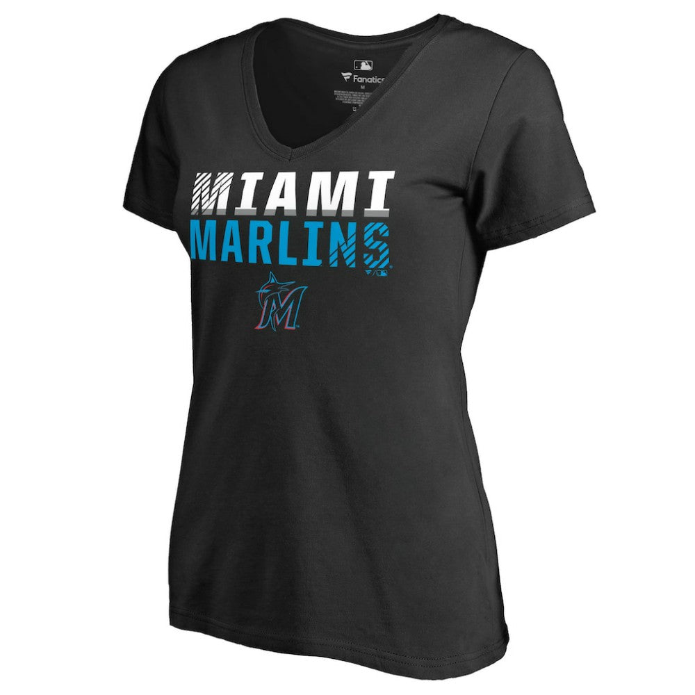 Black Miami Marlins Women's Fade Out V-Neck T-Shirt