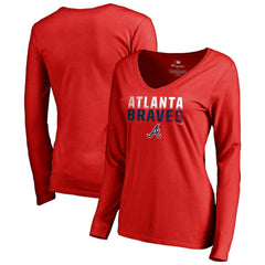 Red Atlanta Braves Women's Fade Out V-Neck Long Sleeve T-Shirt