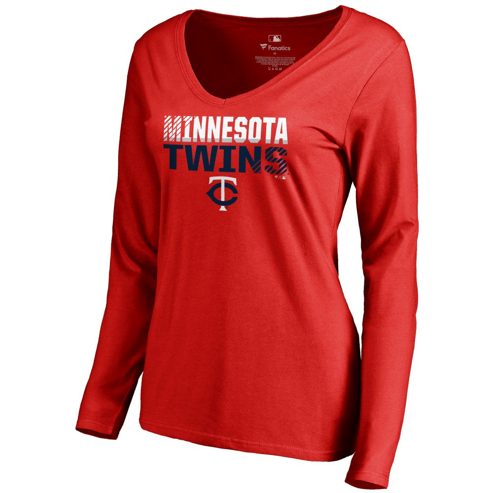 Red Minnesota Twins Women's Fade Out V-Neck Long Sleeve T-Shirt