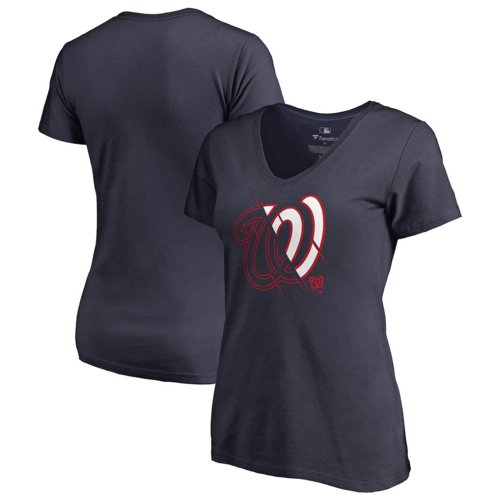 Navy Washington Nationals Women's X-Ray V-Neck T-Shirt