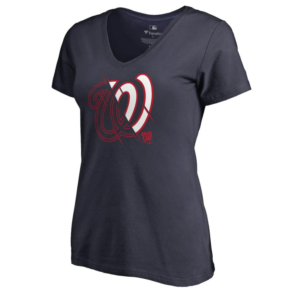 Navy Washington Nationals Women's X-Ray V-Neck T-Shirt