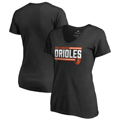 Black Baltimore Orioles Women's Onside Stripe V-Neck T-Shirt