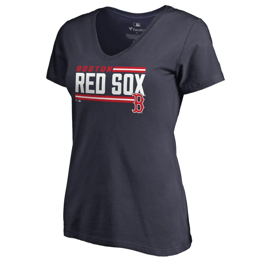 Navy Boston Red Sox Women's Onside Stripe V-Neck T-Shirt
