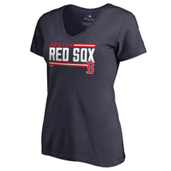 Navy Boston Red Sox Women's Onside Stripe V-Neck T-Shirt