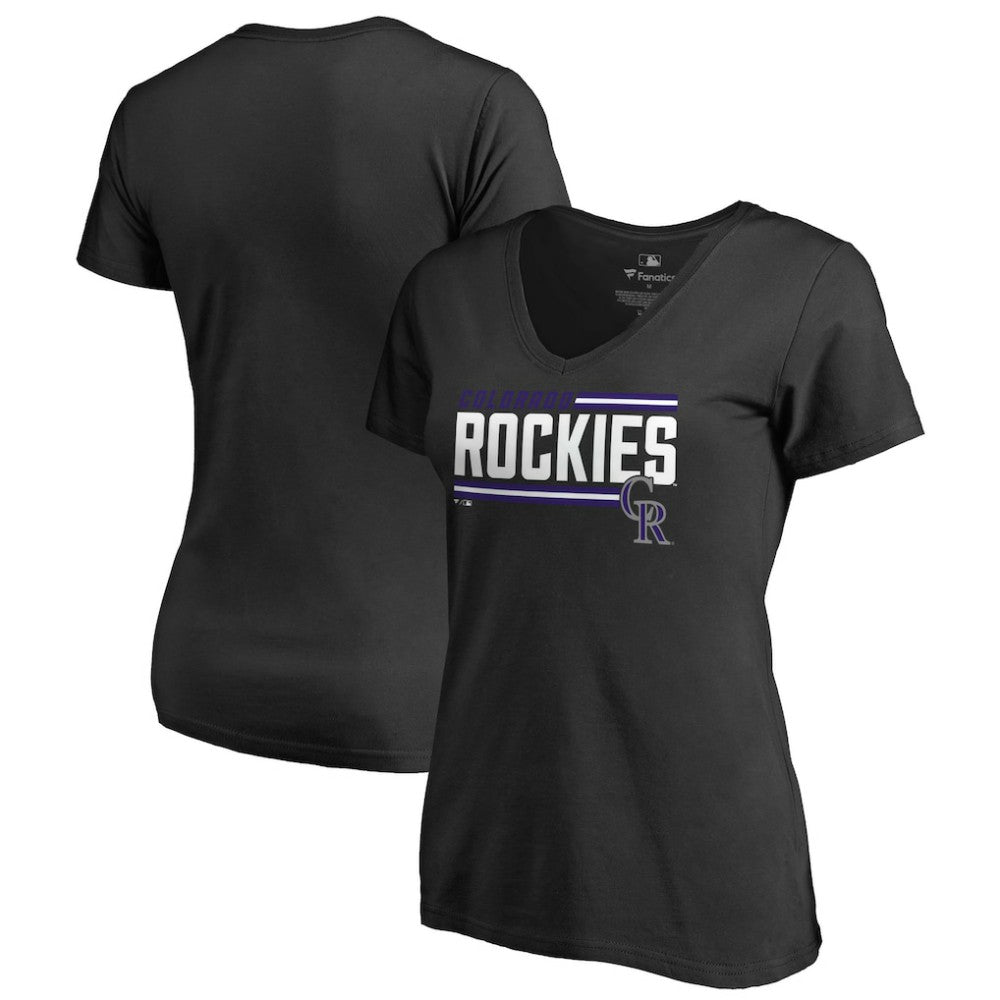 Black Colorado Rockies Women's Onside Stripe V-Neck T-Shirt