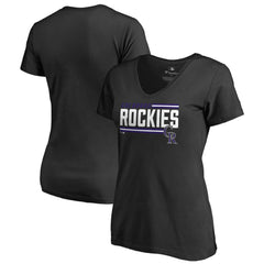 Black Colorado Rockies Women's Onside Stripe V-Neck T-Shirt