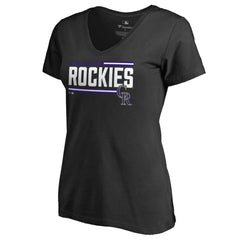 Black Colorado Rockies Women's Onside Stripe V-Neck T-Shirt