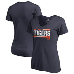 Navy Detroit Tigers Women's Onside Stripe V-Neck T-Shirt