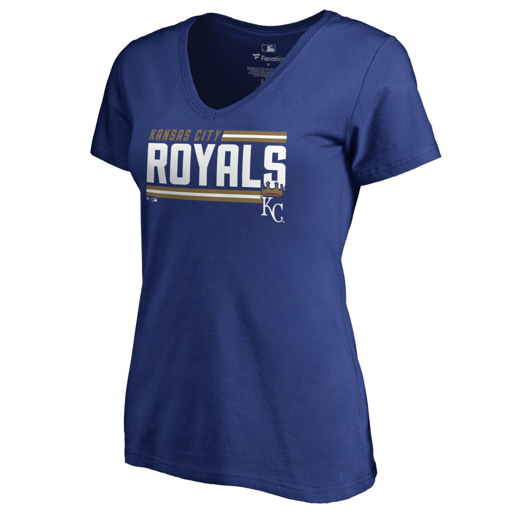 Royal Kansas City Royals Women's Onside Stripe V-Neck T-Shirt
