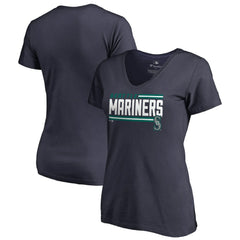 Navy Seattle Mariners Women's Onside Stripe V-Neck T-Shirt