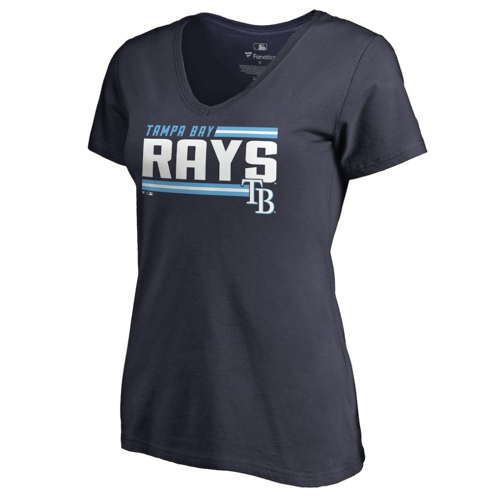 Navy Tampa Bay Rays Women's Onside Stripe V-Neck T-Shirt