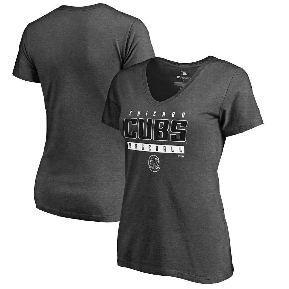 Ash Chicago Cubs Women's Charcoal Stack V-Neck T-Shirt