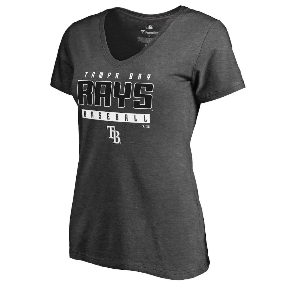 Ash Tampa Bay Rays Women's Charcoal Stack V-Neck T-Shirt