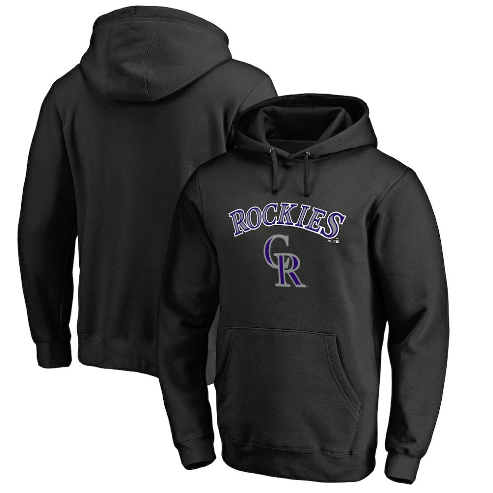 Black Colorado Rockies Team Lockup Fitted Pullover Hoodie