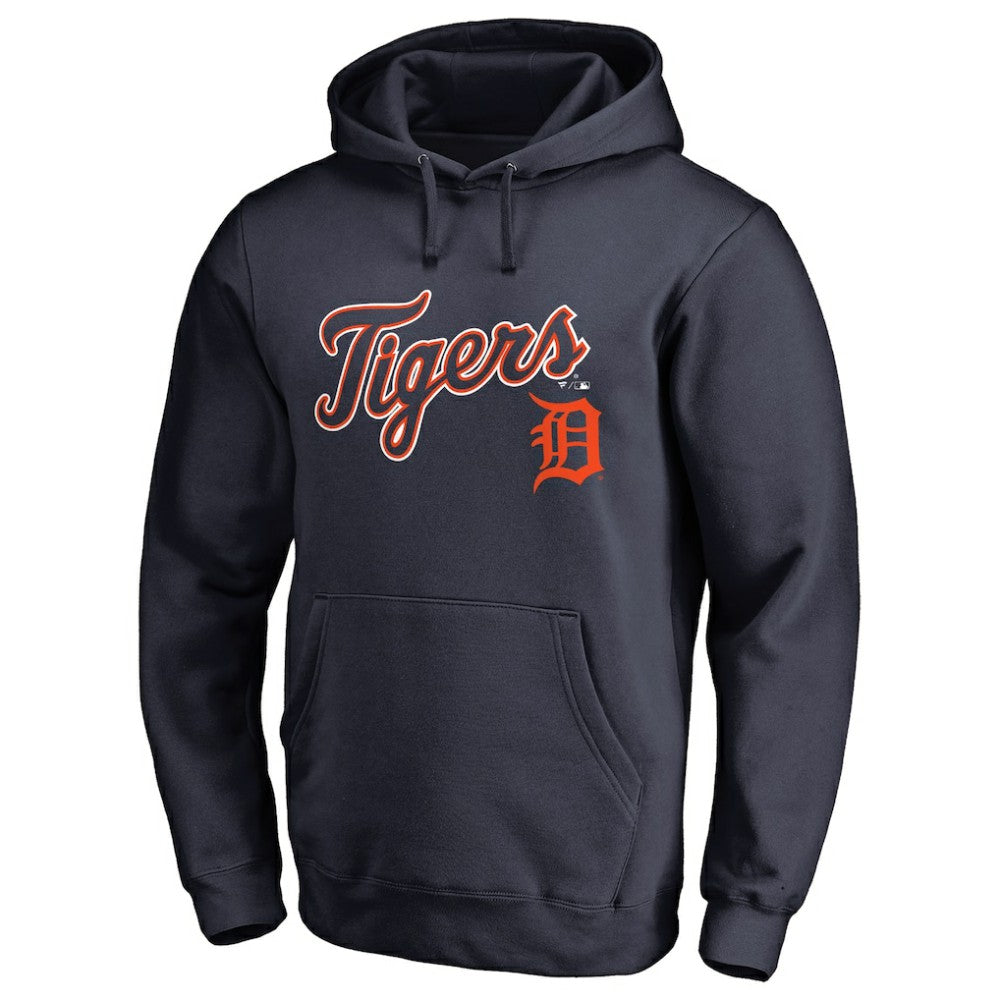 Navy Detroit Tigers Team Lockup Fitted Pullover Hoodie