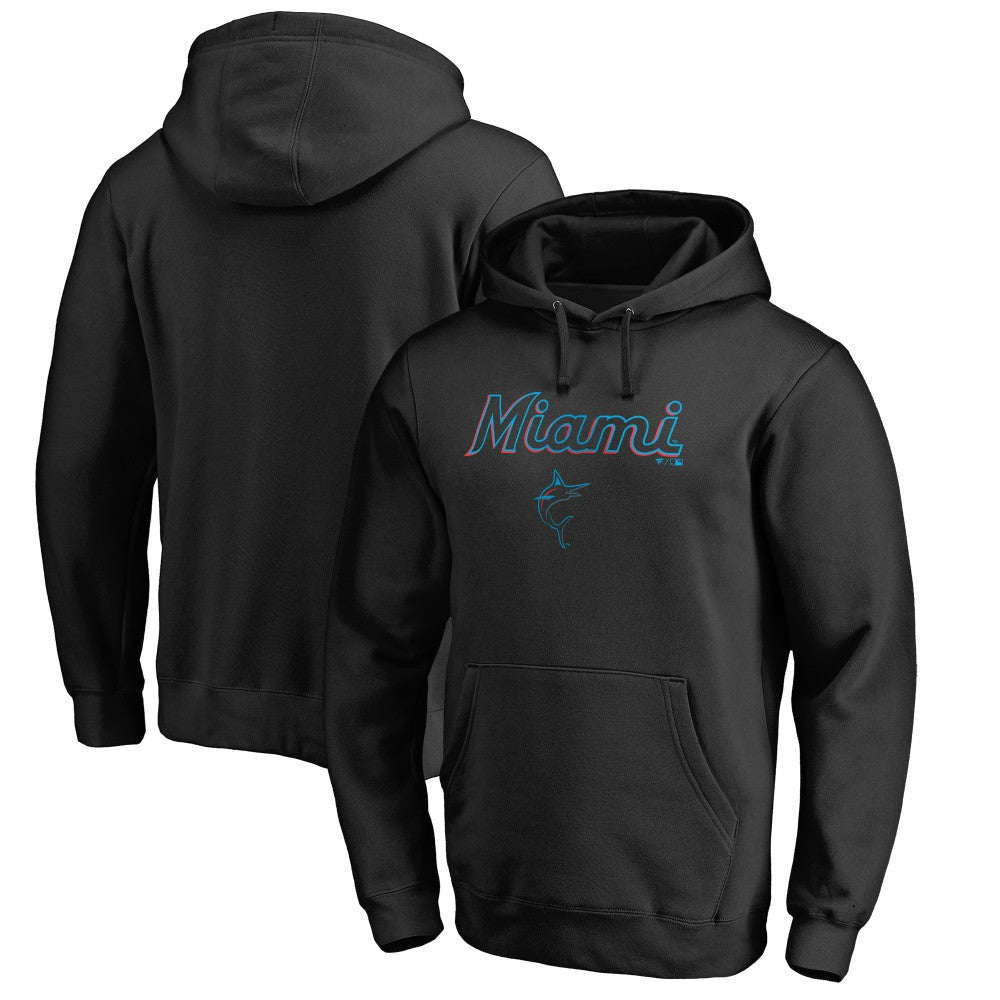 Black Miami Marlins Team Lockup Fitted Pullover Hoodie