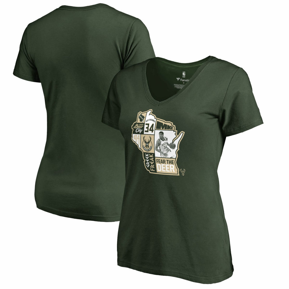 Giannis Antetokounmpo Milwaukee Bucks Women's Player State V-Neck T-Shirt