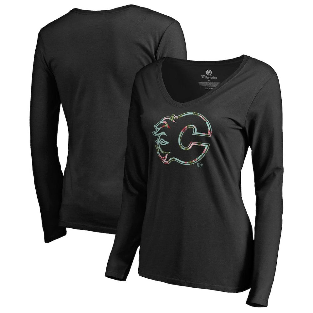 NHL Calgary Flames Women's Lovely Long Sleeve V-Neck T-Shirt