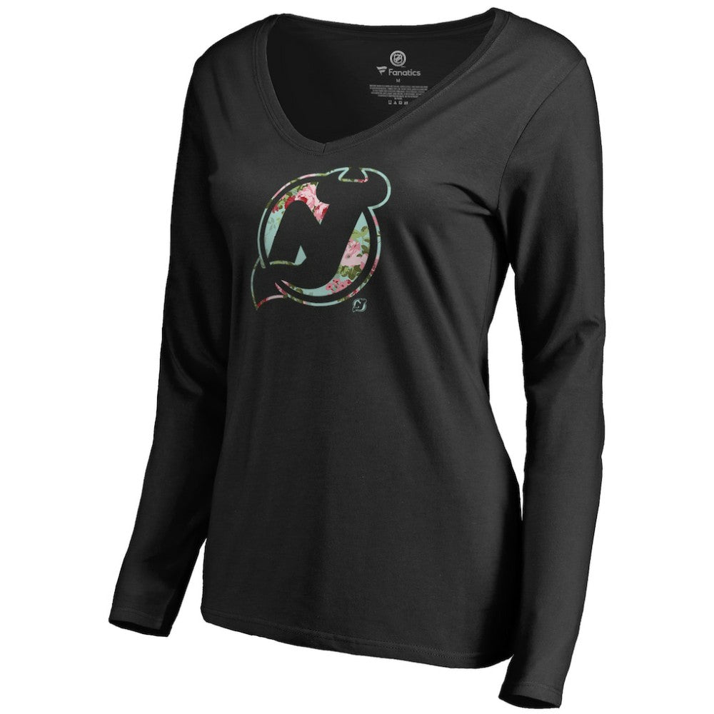 NHL New Jersey Devils Women's Lovely Long Sleeve V-Neck T-Shirt