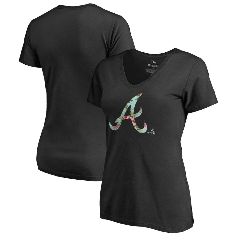 Black Atlanta Braves Women's Lovely V-Neck T-Shirt
