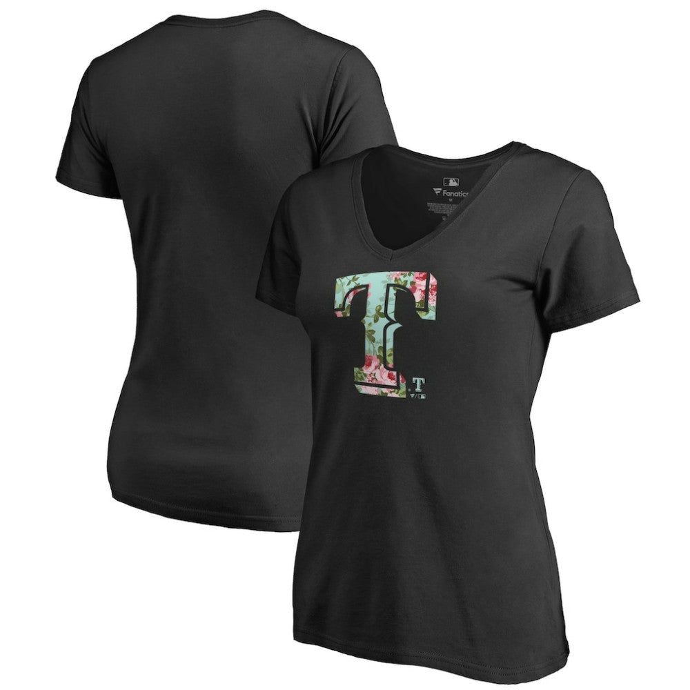 Black Texas Rangers Women's Lovely V-Neck T-Shirt