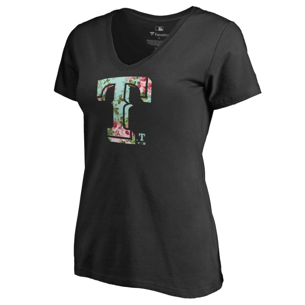 Black Texas Rangers Women's Lovely V-Neck T-Shirt