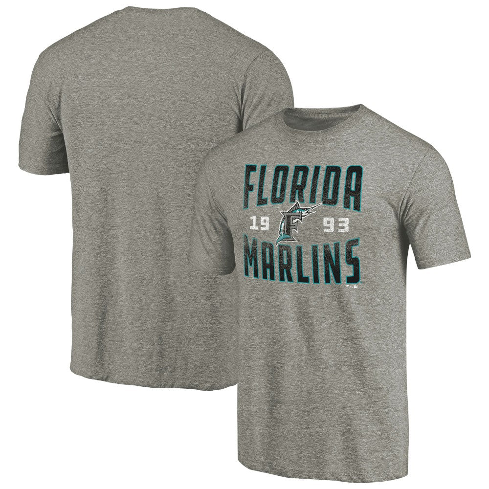 Gray Florida Marlins Cooperstown Collection Vintage Antique Stack Tri-Blend T-Shirt