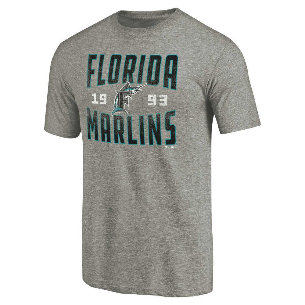 Gray Florida Marlins Cooperstown Collection Vintage Antique Stack Tri-Blend T-Shirt
