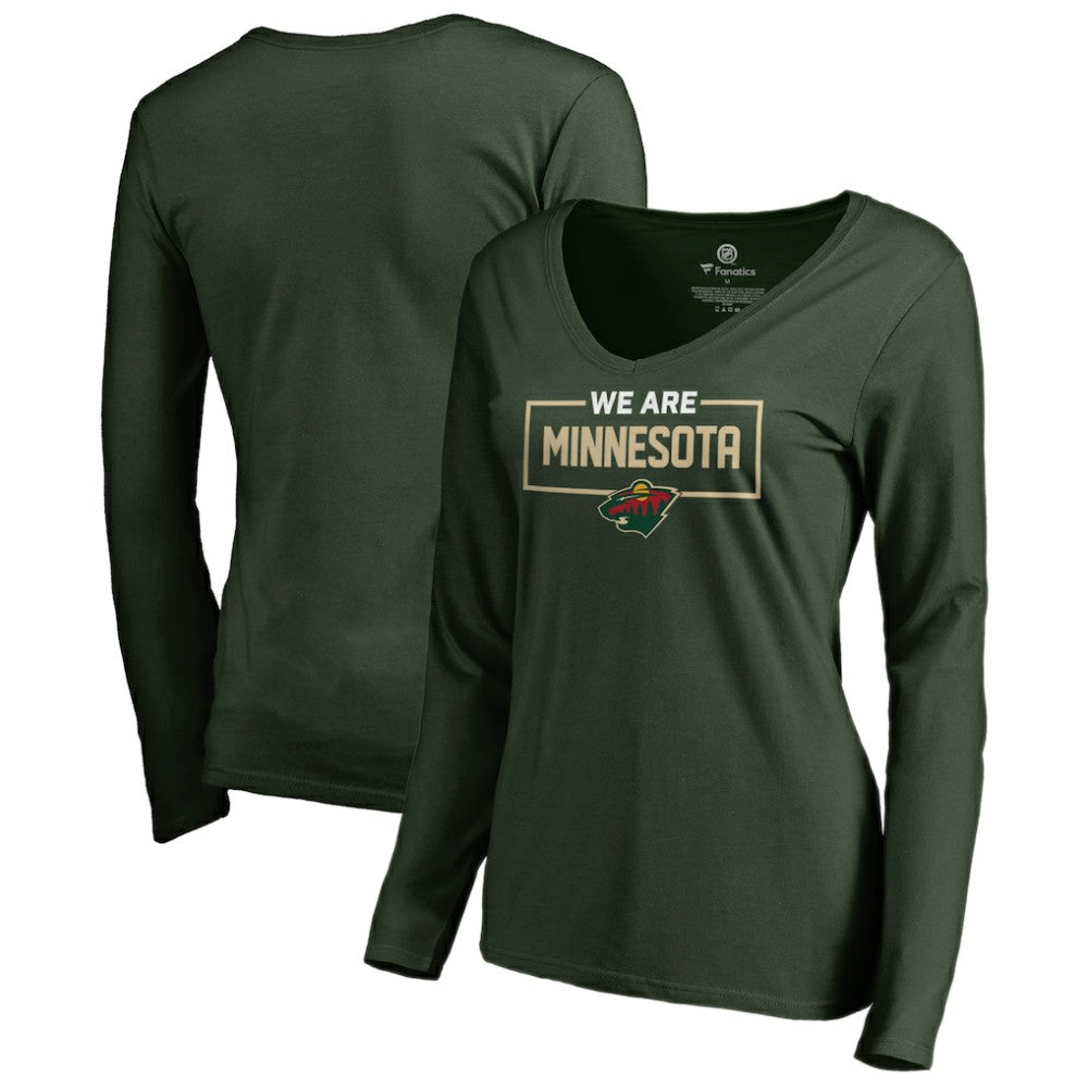NHL Minnesota Wild Women's Iconic Collection We Are Long Sleeve V-Neck T-Shirt