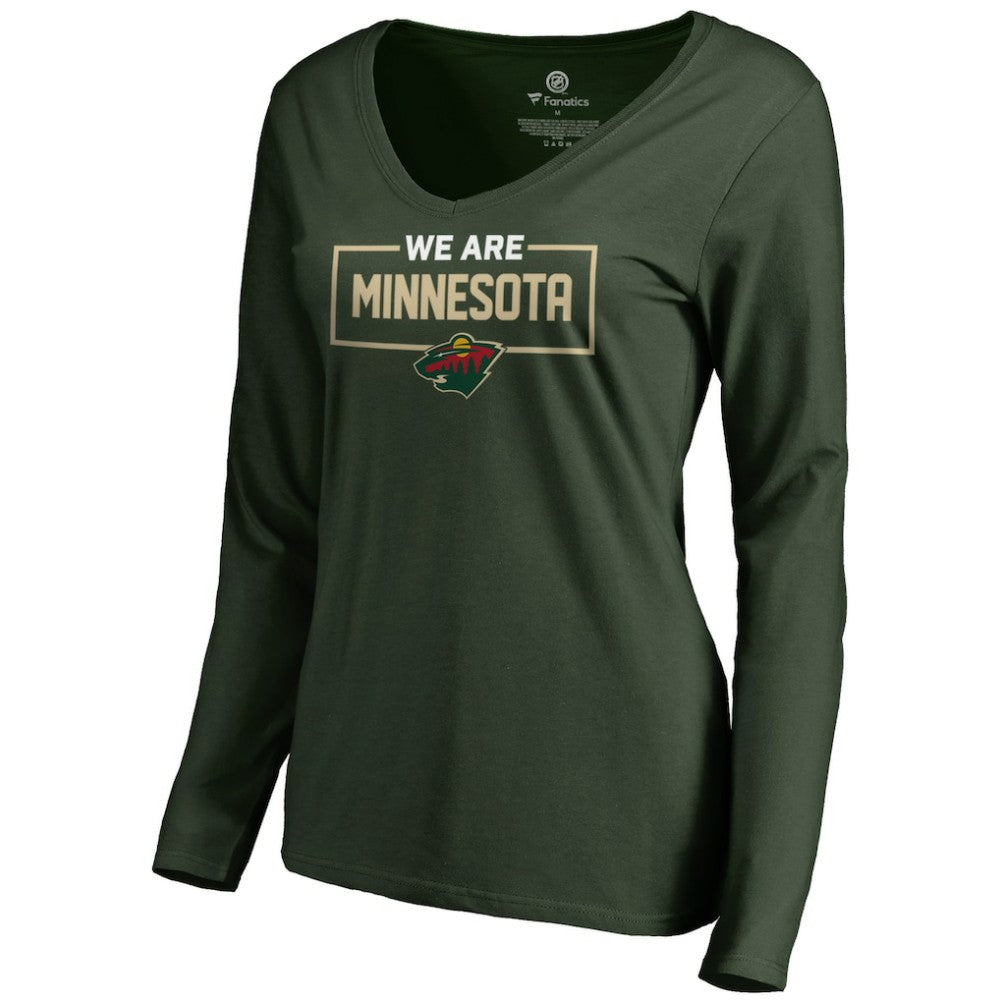 NHL Minnesota Wild Women's Iconic Collection We Are Long Sleeve V-Neck T-Shirt