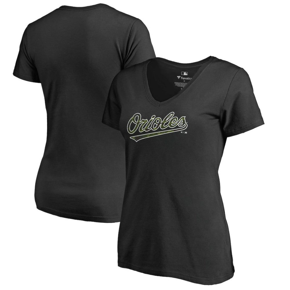 Black Baltimore Orioles Women's Armed Forces Wordmark T-Shirt