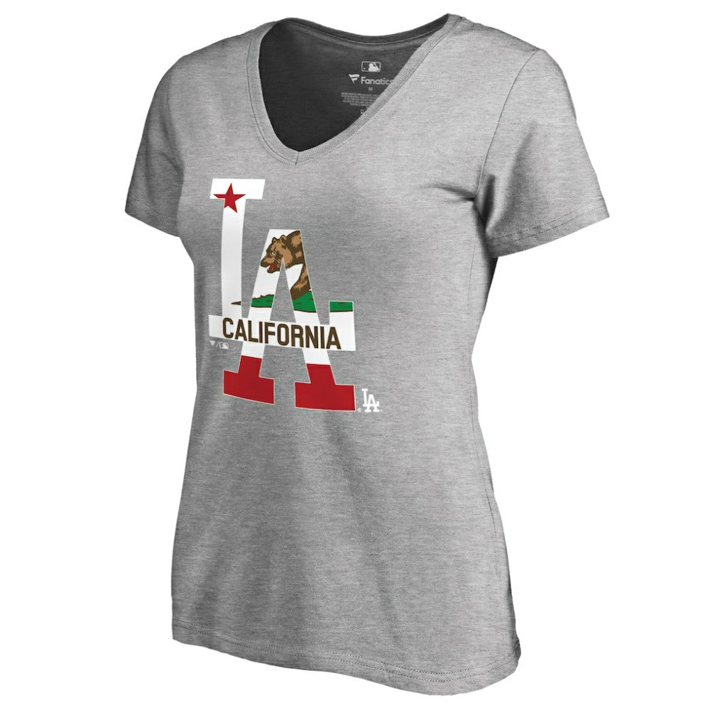 Heathered Gray Los Angeles Dodgers Women's Hometown Collection Cali Flag T-Shirt
