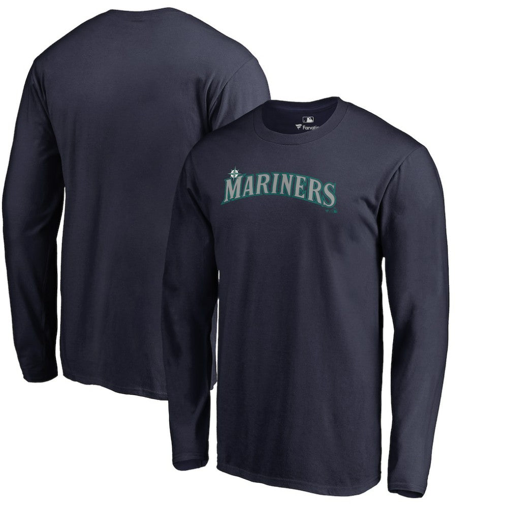 Navy Seattle Mariners Team Wordmark Long Sleeve T-Shirt