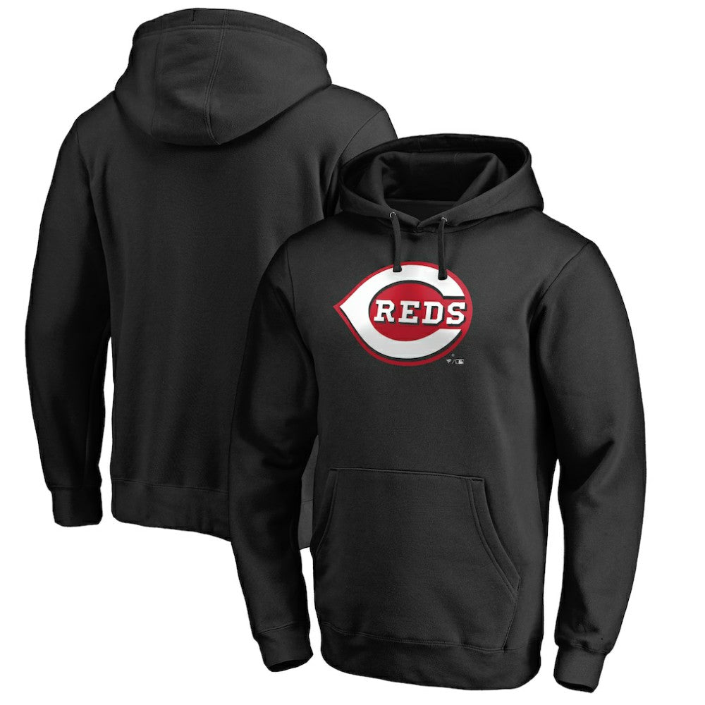 Black Cincinnati Reds Official Wordmark Fitted Pullover Hoodie